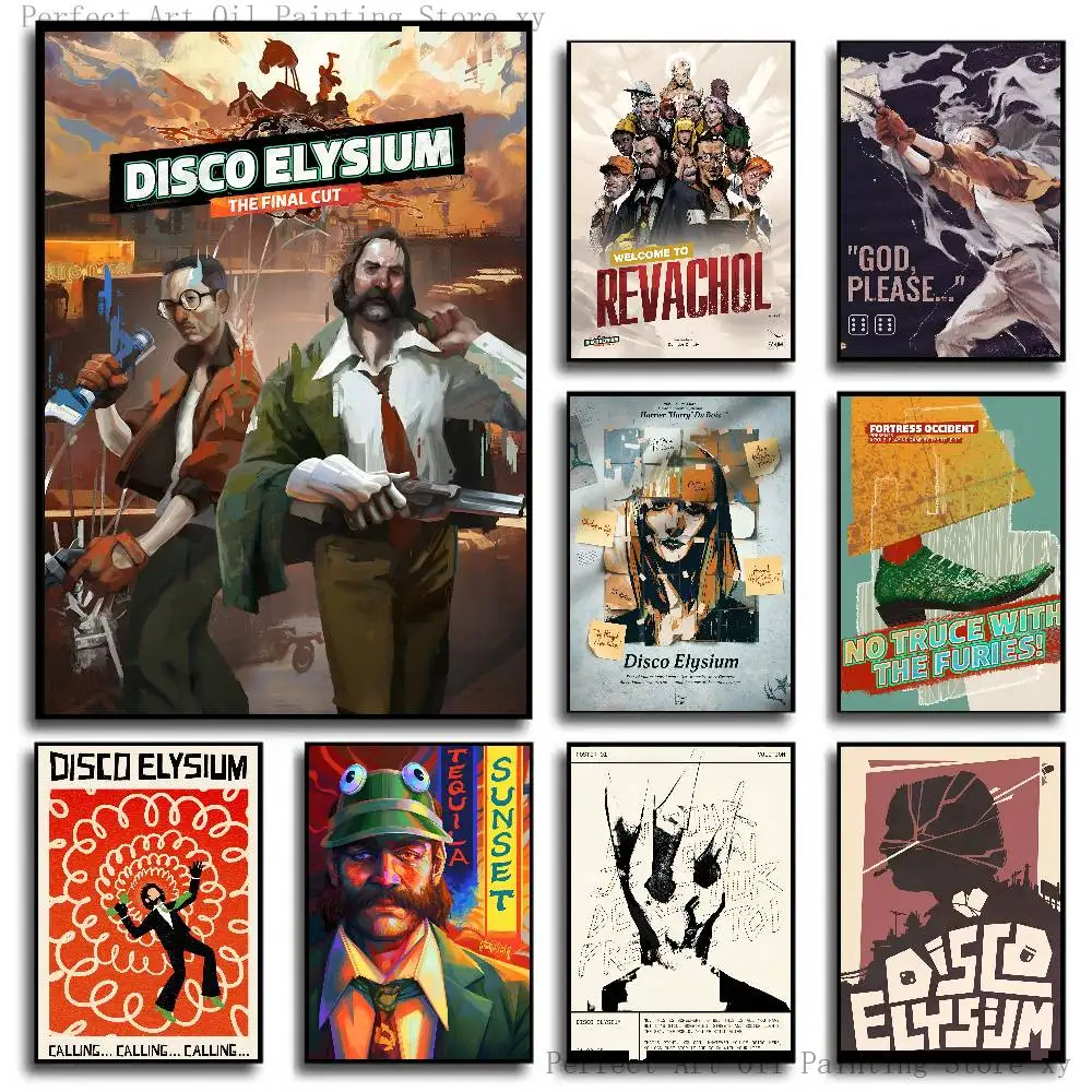 Disco Elysium Hot Video Game Poster Self-adhesive Art Room Entrance Restaurant Wall Decor Art Painting
