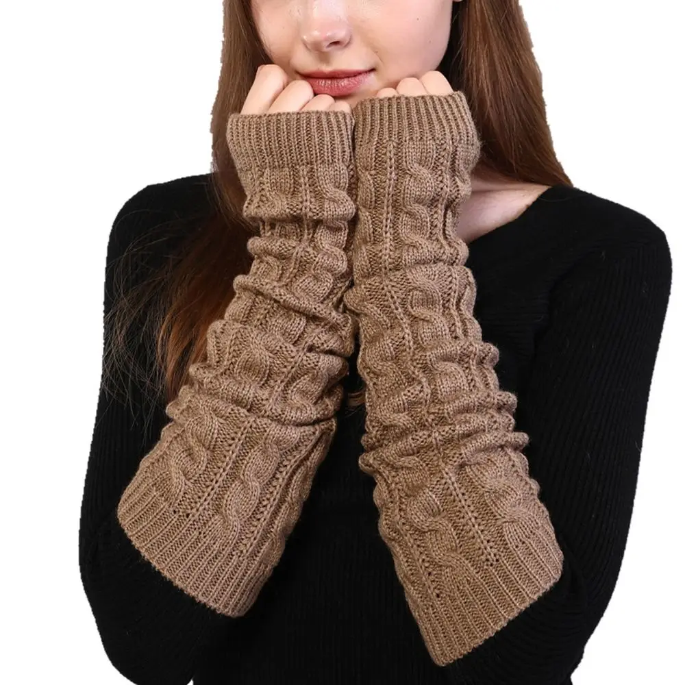 Fingerless Long Wrist Gloves False Sleeves Arm Warmers Elbow Mittens Finger Sleeves Cover Twists Shape Knitted Gloves Outdoor