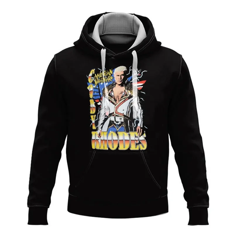 2025 الشتاء الرجال ثلاثية الأبعاد الطباعة المنافسة المصارعة الشهيرة كودي رودس سلسلة سميكة هوديي الشارع الترفيه سترة رياضية