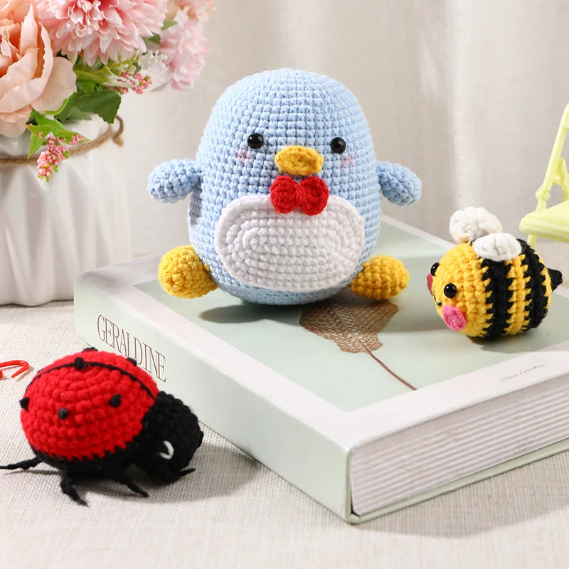 QZLKNIT DIY Handmade Doll Crochet Kit For Beginners Penguin Sewing Material Package Hand Knitting For Kids Adults Crochet Lovers