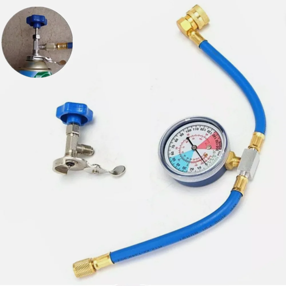R134a Adapter klimatyzacyjny wąż do ładowania gaz chłodzący otwieracz do butelek z narzędziami do naprawy czynnika chłodniczego