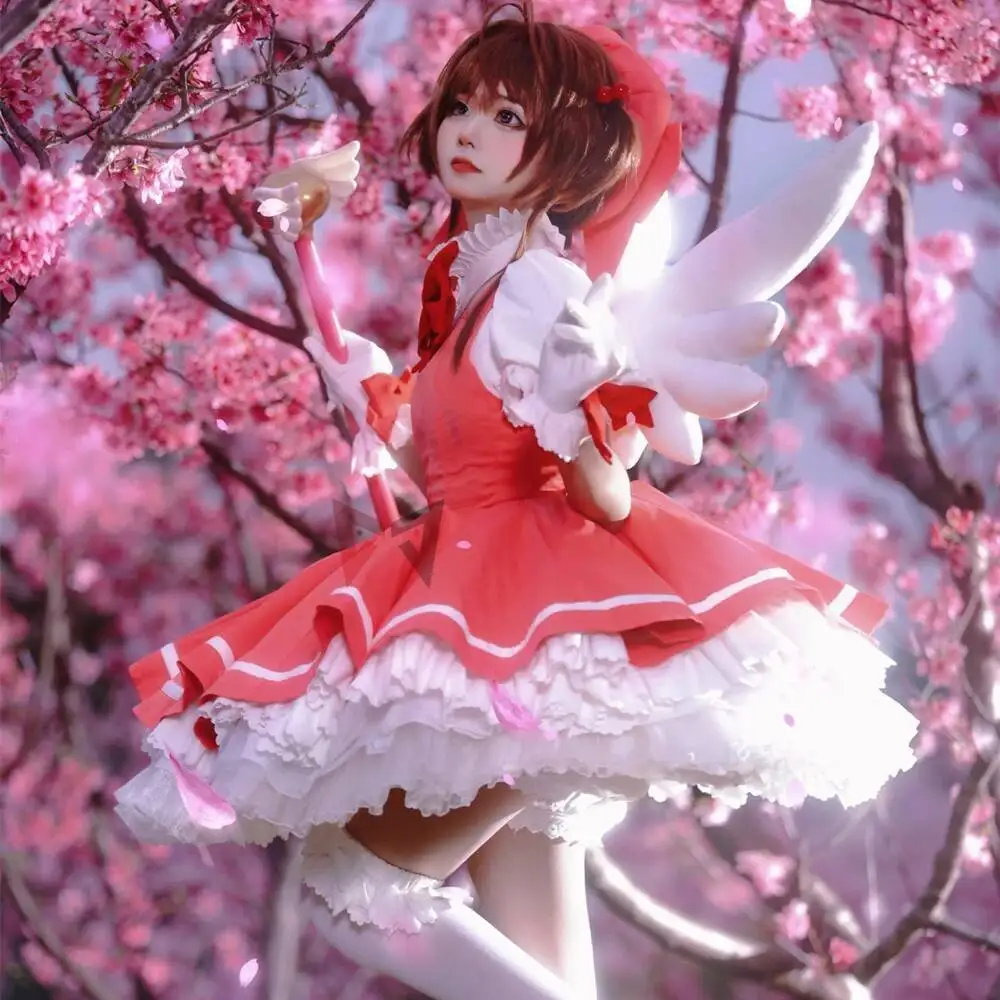MMGG New Card Captor Cosplay Sakuraoes Cosplay Costume Shirt Bow Gloves Hat KINOMOTO Sakura Cosplay Dress Custom Made - view 4