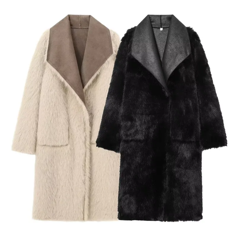 Women's Reversible Faux Fur Long Coat Autumn Winter 2026 Chic Shearling-Like Warm Outerwear Double-Sided Jacket Шуба