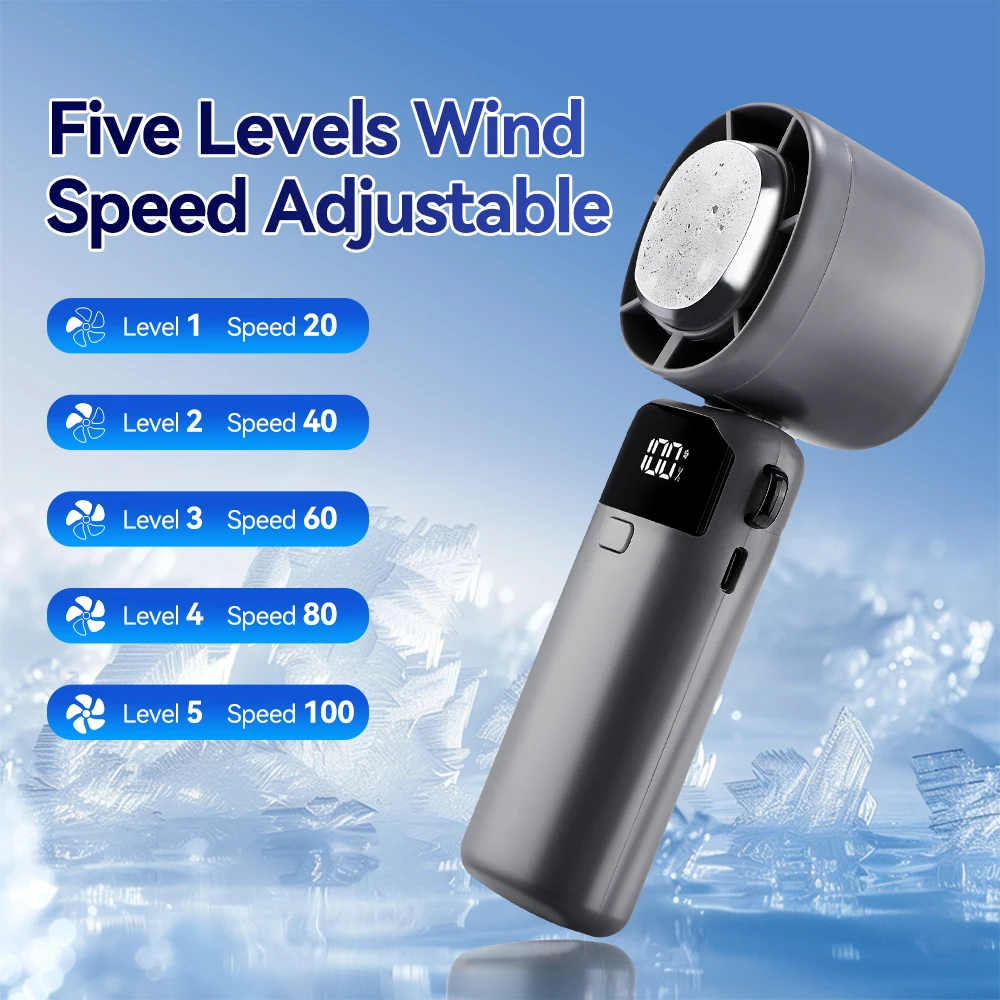 مروحة محمولة قابلة للطي في الهواء الطلق، تبريد صغير USB قابل لإعادة الشحن، 5 أوضاع، تحكم مجاني، مروحة توربو عالية السرعة