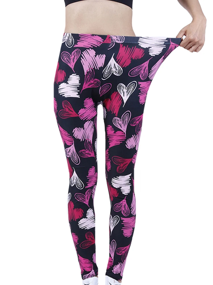 Cuhakci vrouwen broek zomer kleurrijke liefde afdrukken leggings hoge taille zachte sport leggins 2022 hete workout elastische sportschool mode