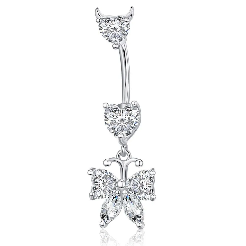 Elegant Butterfly Belly Button Rings Delicate Zircon Navel Piercing Rings Heart Shape Curved Barbell Belly Clicked Piercing