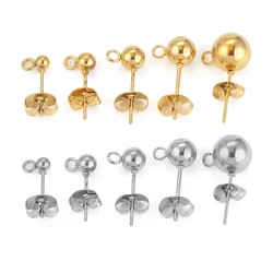 20pcs Ball Post Earring Studs Ear Pin Earrings with Loop with Butterfly Earring Back for DIY Jewelry Making Findings,3/4/5/6/8mm