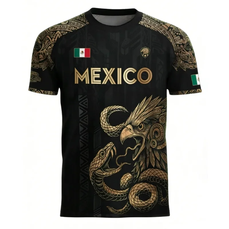 Mexican Flag Printed Men's T-shirt Funny 3D Eagle Pattern Short Sleeve Tees Outdoor Football Sports Casual Fashion O-neck Tops