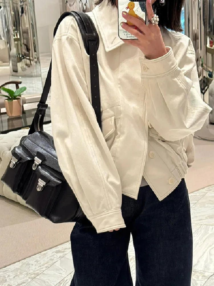 عارضة Sle المرأة ort Jaet الوقوف طوق السائق الملابس فضفاضة تناسب معطف جلد عارضة تنوعا فام Faion #3