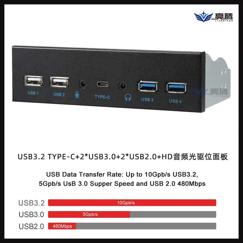 USB 3.2 Gen2 Front Panel 10Gbps Optical Bay 2x USB3.0 2x USB2.0 Type-C Type-E Port High Speed Data Transfer Desktop PC