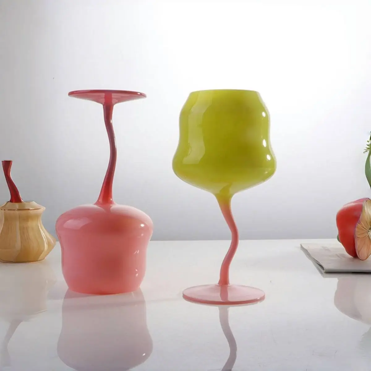 Colorful Glass Goblet Cup Cream Girl Twisted Crystal Glass New High Beauty Macaron Creative Wine Cup Gift