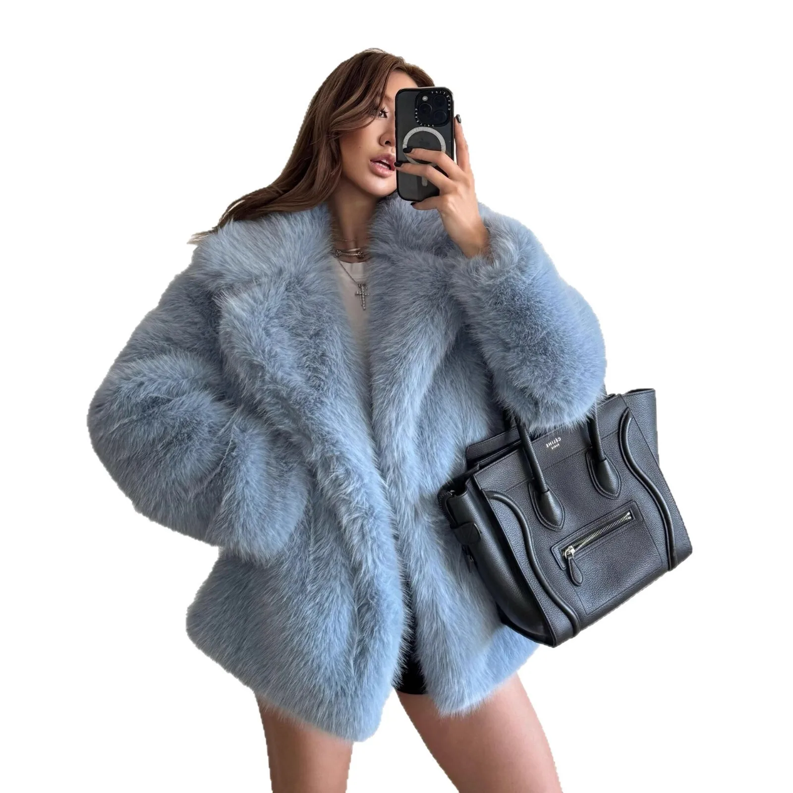 معطف فرو نسائي جديد لعام 2025 للنساء، متوسط الطول، موضة شبابية، معطف فرو صناعي دافئ للخريف والشتاء