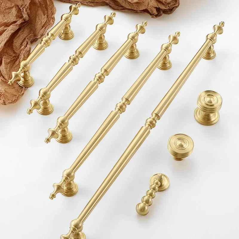 Kupferne Schubladenknöpfe für Küche, Kleiderschrank, Schlafzimmer, Luxuriöse Französische Massivmessing-Möbelgriffe, Retro-Gold Schranktürknöpfe – Detail 22