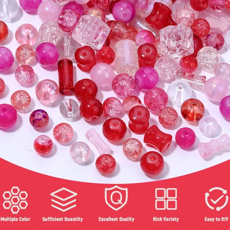 50g Assorted Glass Beads Cracked Spacer Beads Set Craft Beading Bulk for Jewelry Making DIY Craft Bracelets Necklace Key Chains