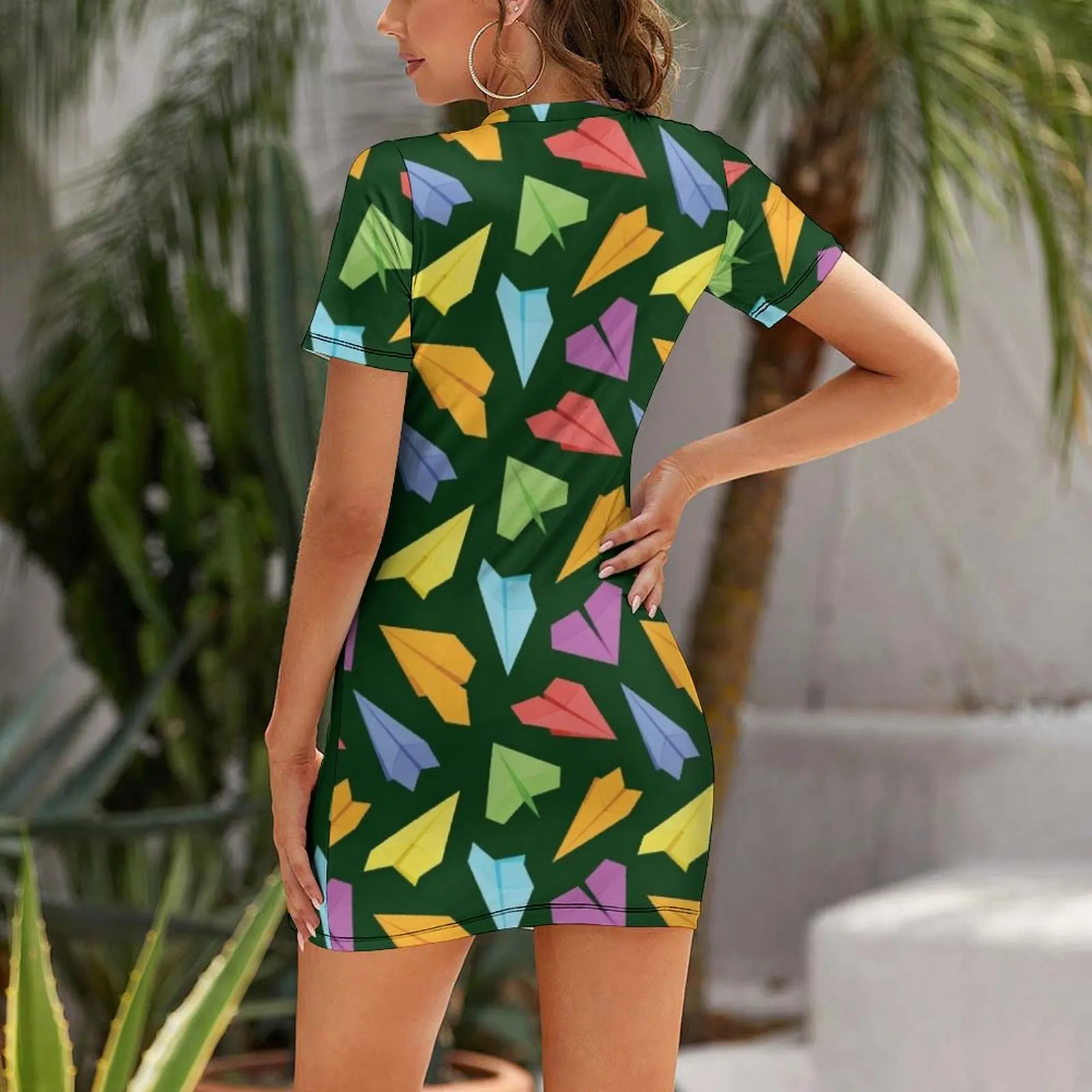 Colorful Paper Airplanes - Dark Green Background Short Sleeved Dress prom dress 2025 dress for women summer Woman fashion