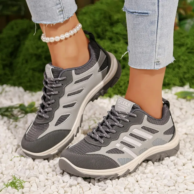 Women's Outdoor Brand Plus Size Hiking Shoes, Fashionable Low-top Comfortable Flat Shoes, Non-slip Breathable Lace-up Sneakers