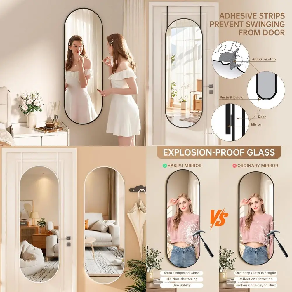 

Белое арочное зеркало в полный рост для установки над дверью с закаленным стеклом и алюминиевой рамой