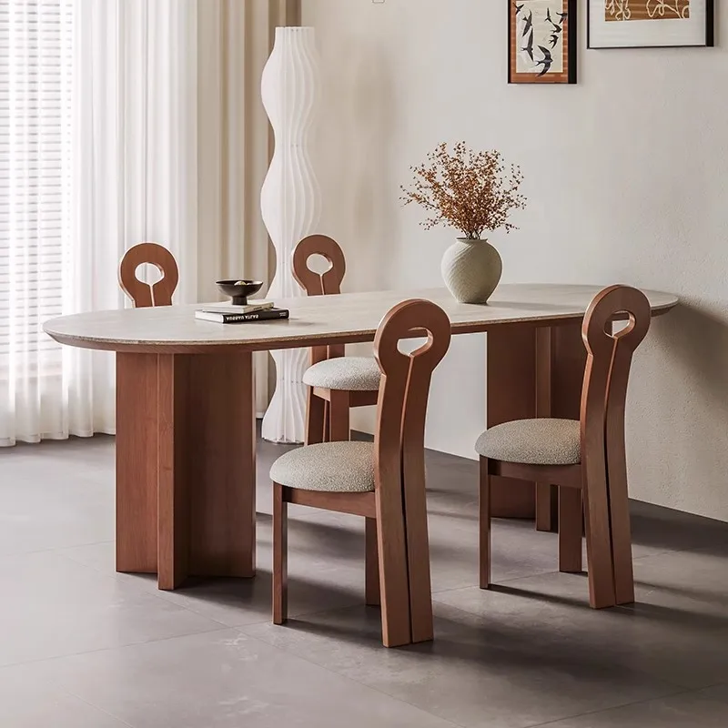 Solid wood rock slab dining table and chair combination light luxury modern simple household living room small apartment 5