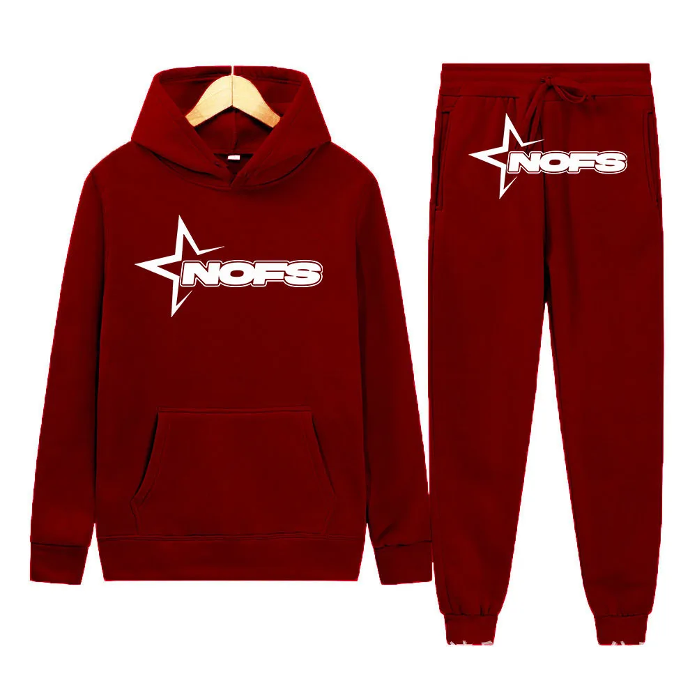 New NOFS Print Mens Tracksuit Hooded Sweatshirts and Jogger Pants 2 Piece Gym Outfits Autumn Winter Casual Sports Hoodie Set