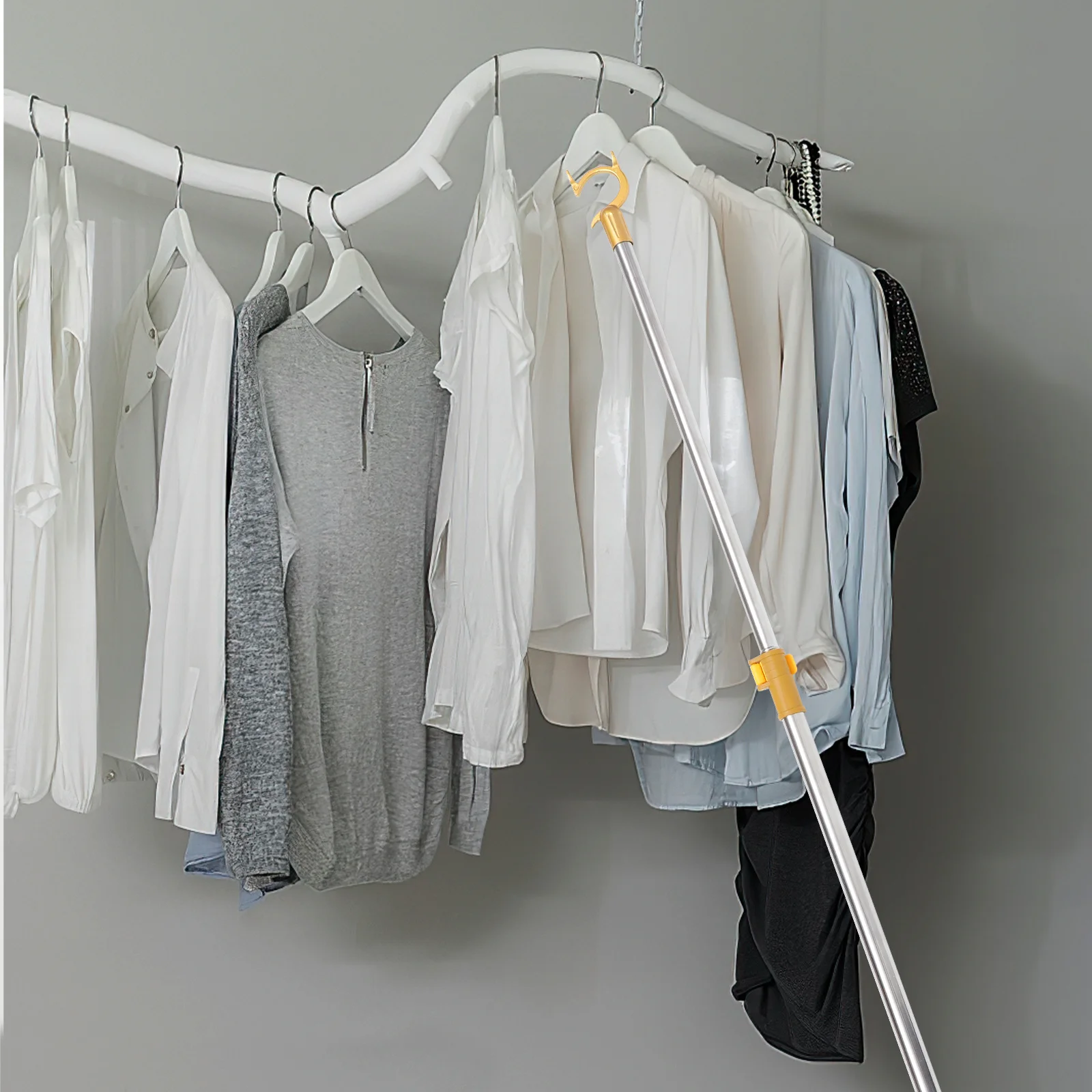 

1pc Clothes Reach Pole Retractable Clothesline Rod Adjustable Metal Clothing Drying Stick For Home Balcony Closet Telescoping