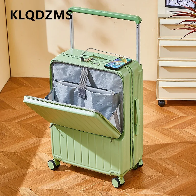 KLQDZMS Luggage with Wheels USB Charging Aluminum Frame Boarding Case Front Opening Laptop Trolley Case 20\