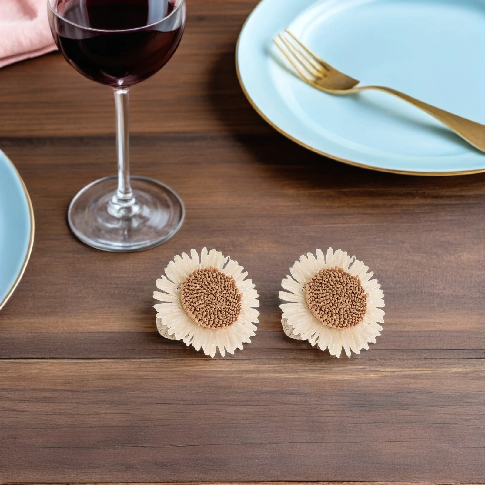 

6 Pcs Flower Napkin Button Decor Floral Table Settings Little Daisy Beige Serviette Rings