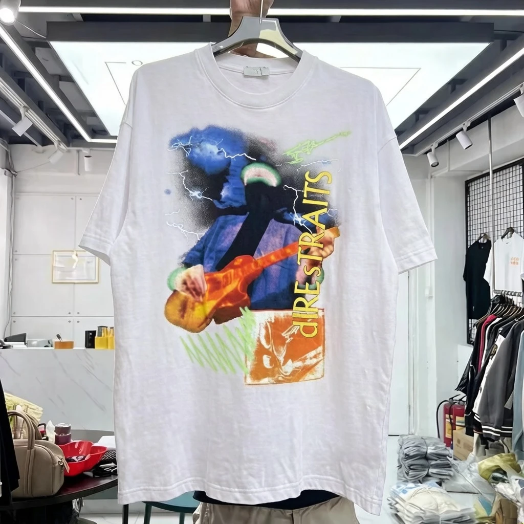 Camisetas negras reimpresas de 1992 de Dire Straits on Every Street para hombres y mujeres con estampado informal de manga corta para uso diario
