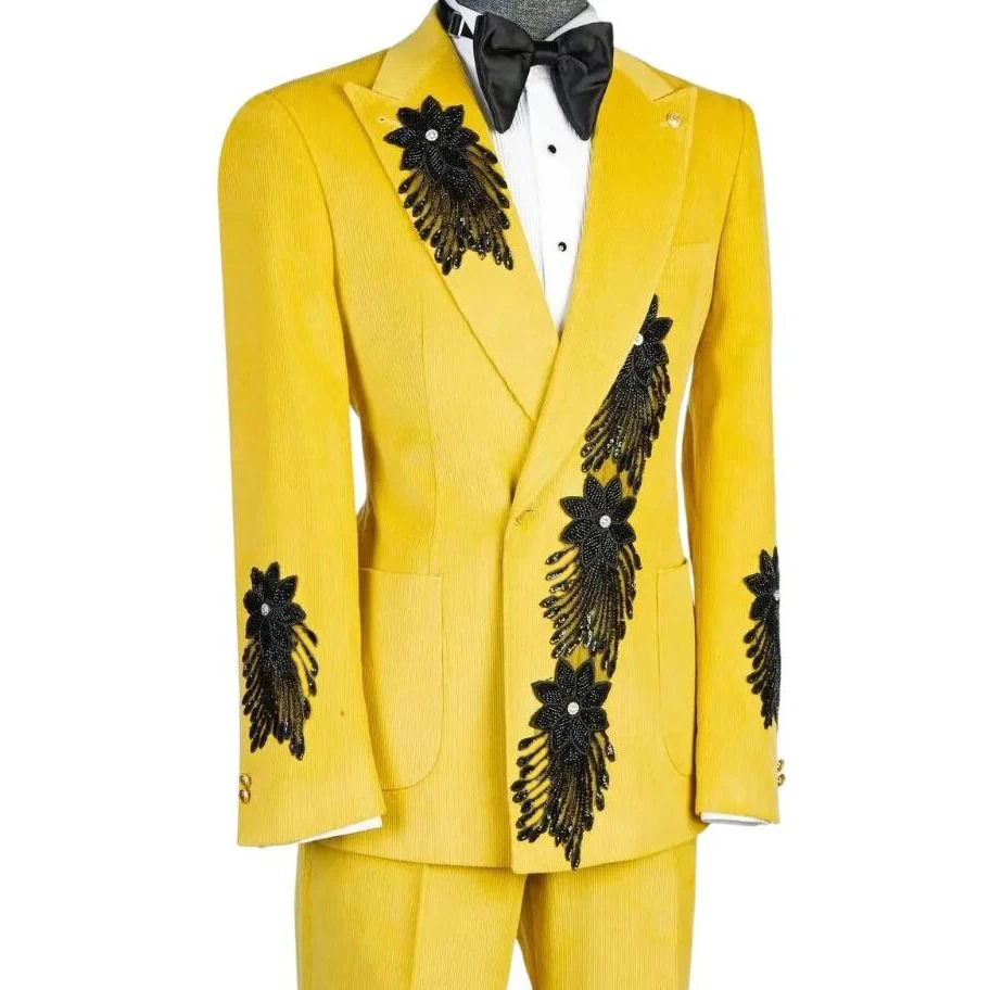 Luxury Groom Wedding Suit Double Breasted Jacket Pants 2 Piece Sets Beaded Stones Prom Blazer Customized Man Formal Wear Tuxedos
