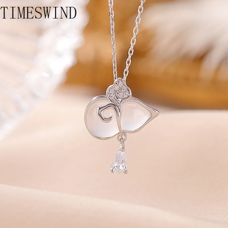 

TIMESWIND Original White Chalcedony Gourd S925 Cloud Water Drop Zircon Women Fashion Jewelry Necklace with Certificate