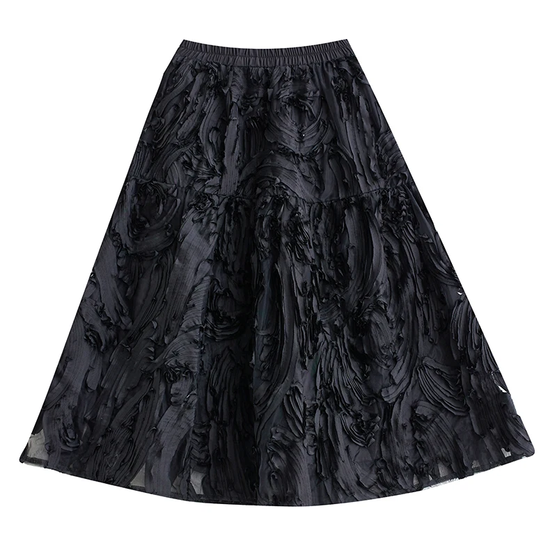 تنورة نسائية بحاشية غير متماثلة من Bla بطول متوسط وطباعة زهور فضفاضة تناسب الخصر العالي تنورة على شكل حرف a للتنحيف Sle #5