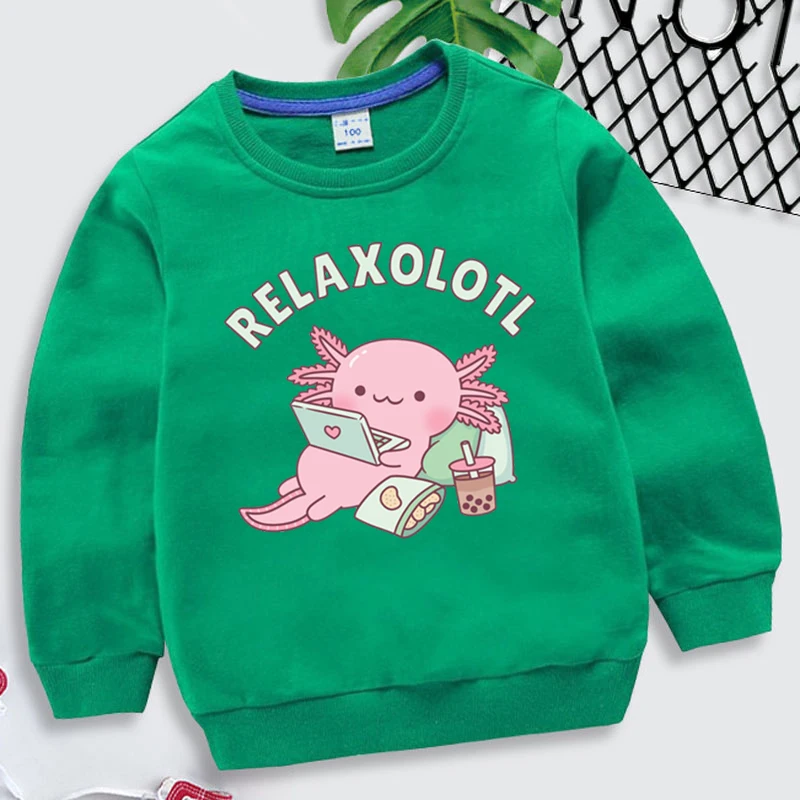 New Kids Axolotl Hoodie Cartoon Children\'s Clothing Hoodies Relaxolotl Axolotl Print Boys Girl Long Sleeve Pullover Sweatshirt