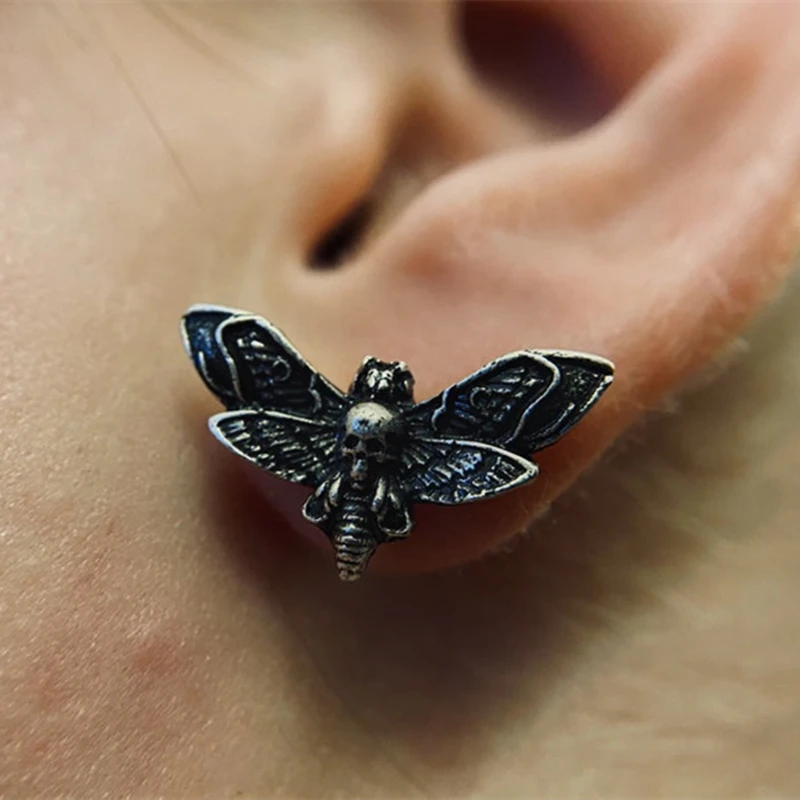 Death Head Moth Earrings for Women Stud Earring Witch Party Gothic Jewelry Fashion Accessories Gifts Female Bijoux