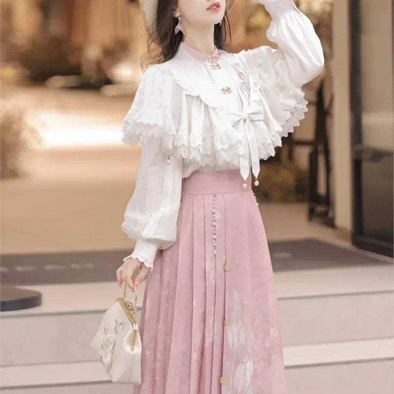 Original Hanfu Women's Shirt and Horse Face Skirt Set Spring and Autumn New Chinese Style Hanfu/3-piece Set