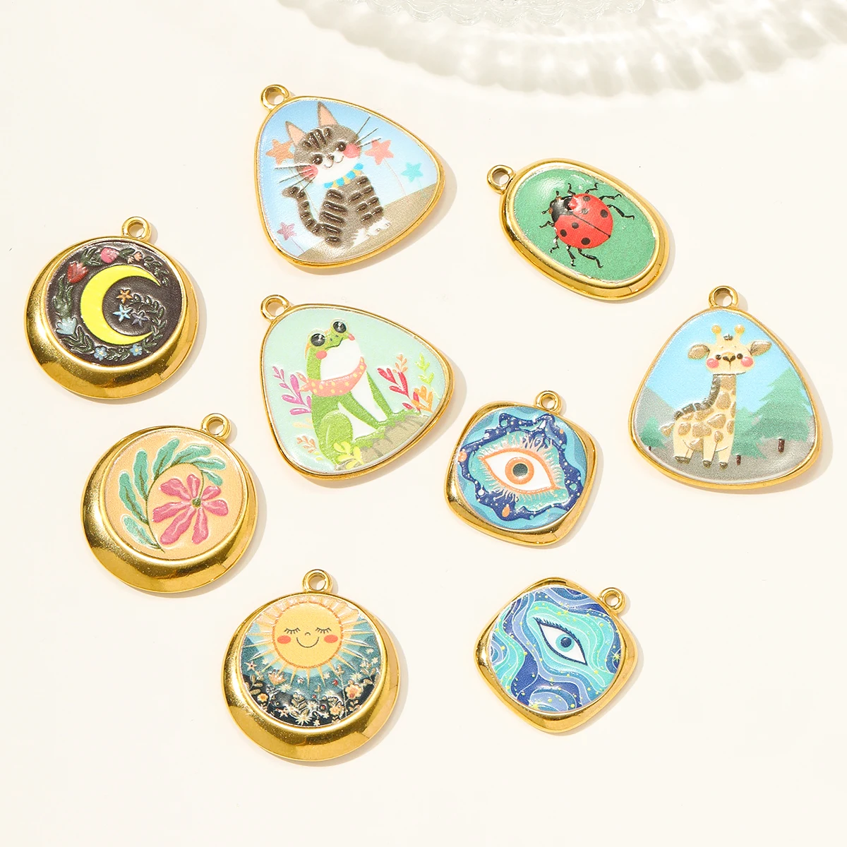 3 قطعة/الوحدة الرجعية الفولاذ المقاوم للصدأ رسمت الهلال الشمس DIY القرط سحر زهرة القلب قلادة قلادة المرأة عين الشر مجوهرات #3