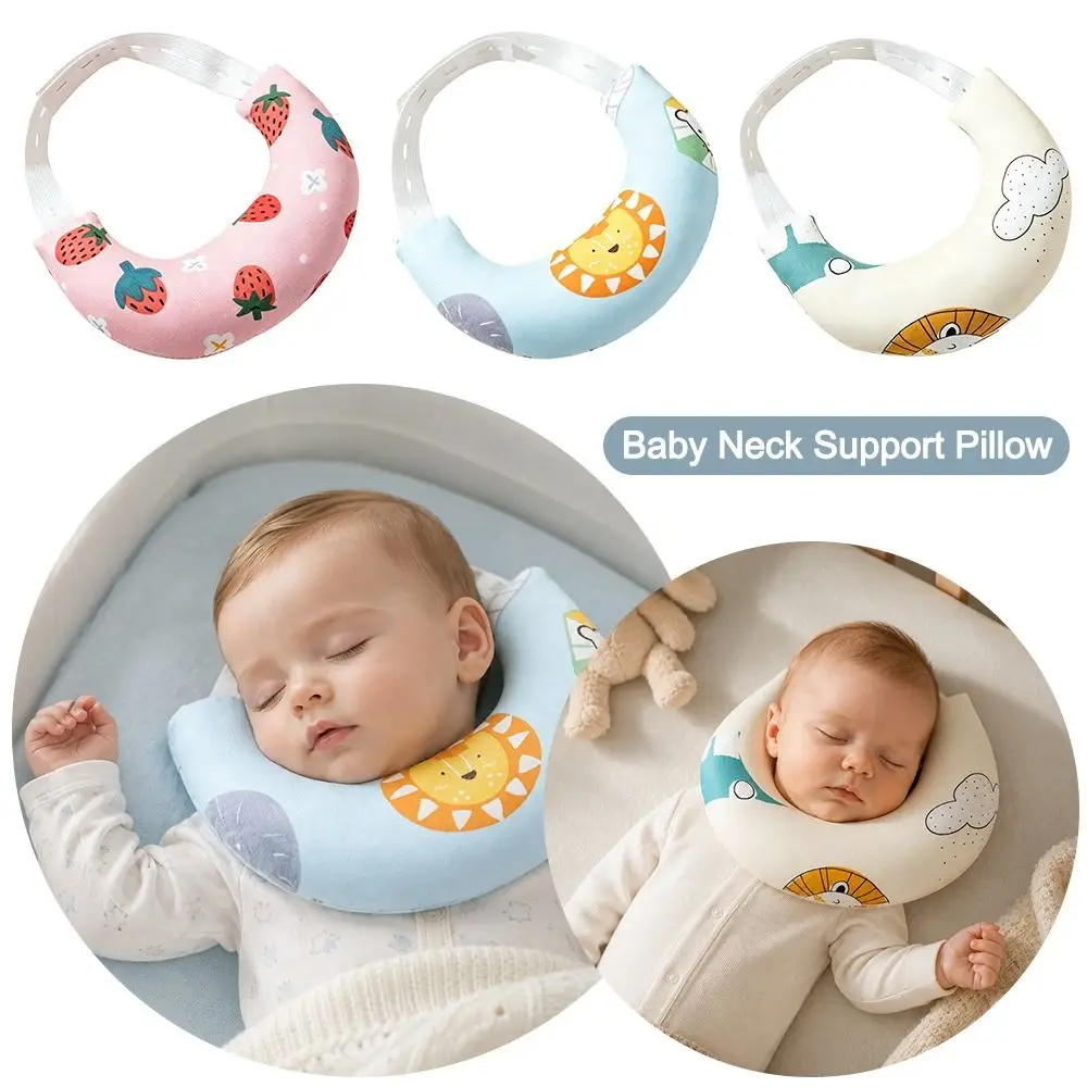Cotton Baby Neck Support Pillow Adjustable Curved Design Infant Head Positioning Cushion Hidden Zipper Soft Touch