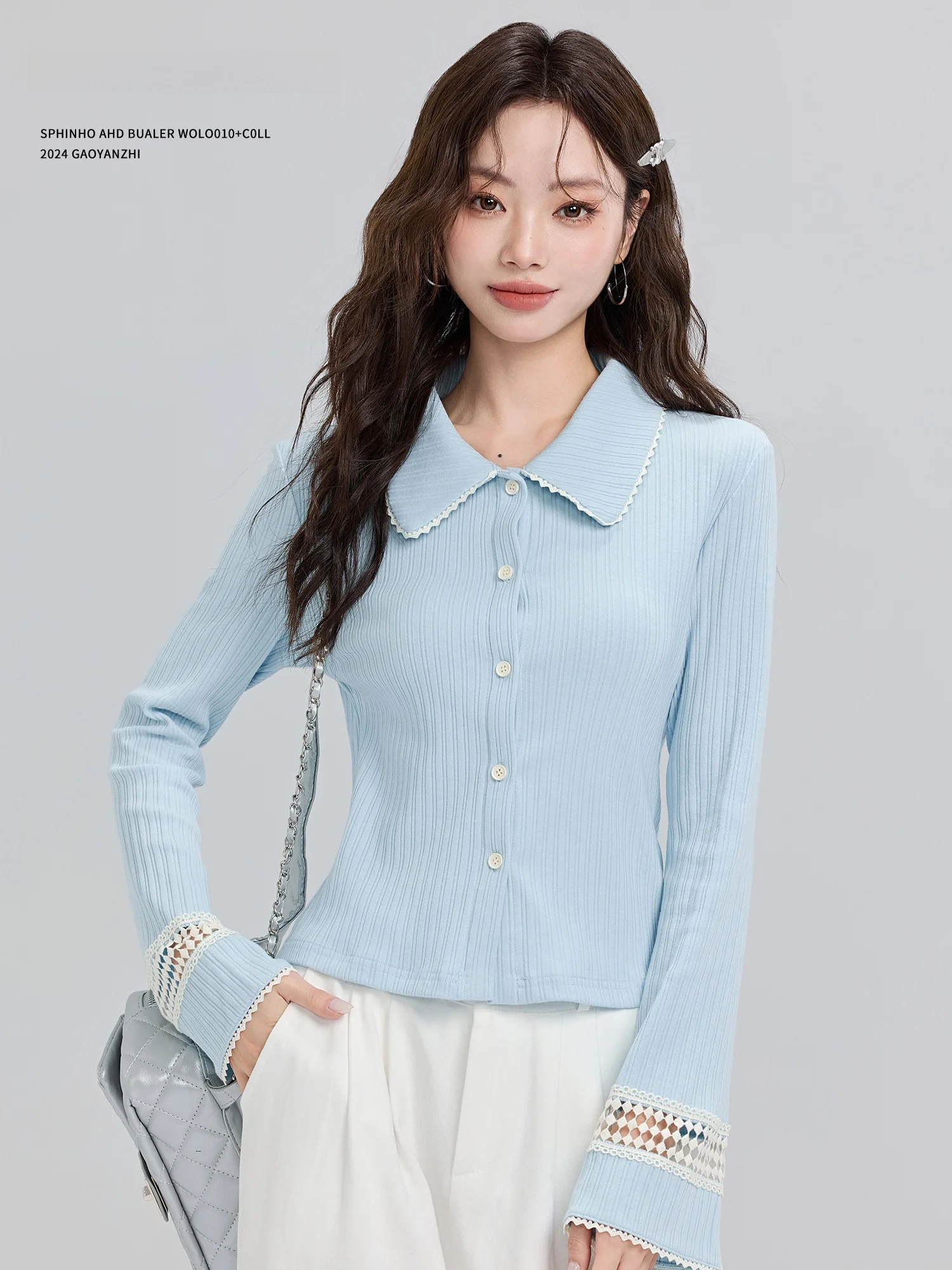 

Синий вязаный свитер с длинными рукавами и отложным воротником, модный женский топ из высококачественной пряжи, осенне-зимняя новинка