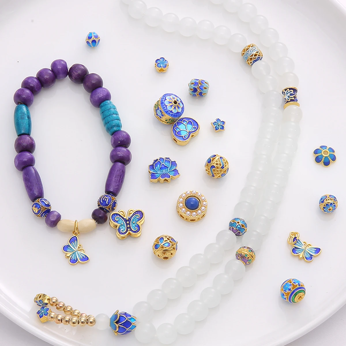 

1Pcs Copper 18K Gold Blue Loose Spacer Beads Butterfly Ball Beads Charms for Bracelet Necklace Pendants DIY Jewelry Making Craft