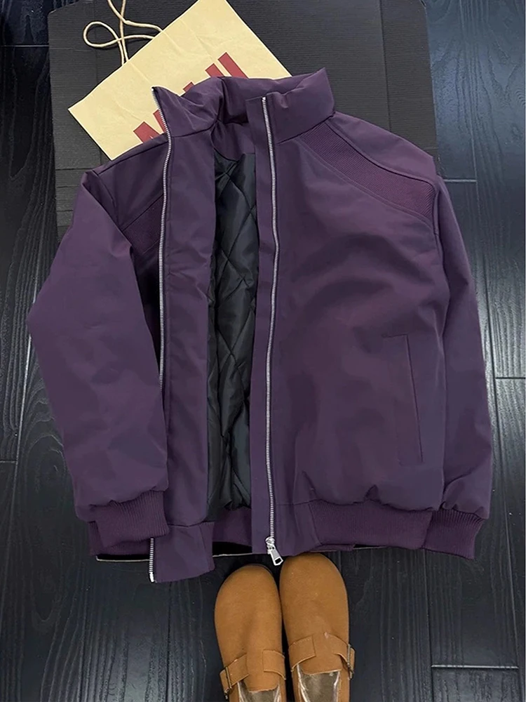 

Утепленная американская куртка-бомбер из хлопка, фиолетовая, для мужчин, зимняя, теплая, с воротником-стойкой
