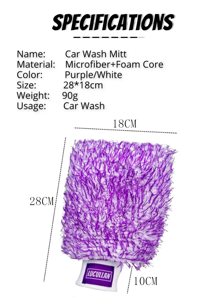 Lucullan Logo Premium Lila Mikrofaser-Handschuh Super Absorbency Foam Stitch Innenfutter Autowaschhandschuh – Detail 4