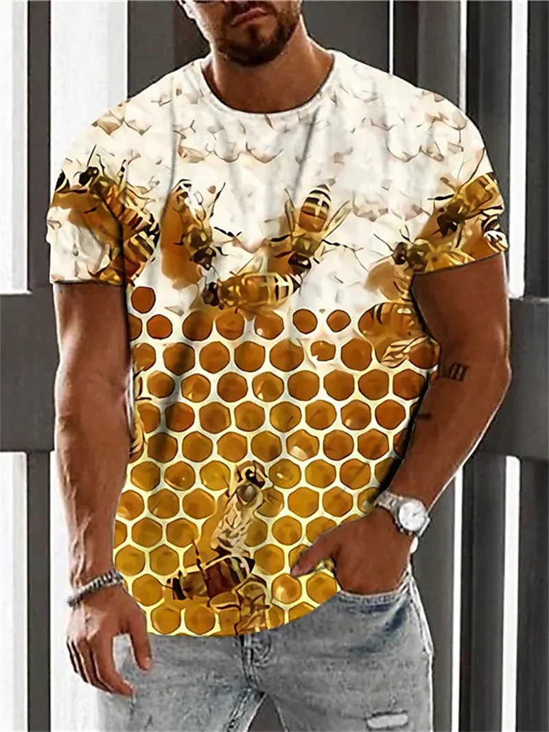 Honey Bee 3D Print T-shirt  Men\'s Clothing New Arrived Summer O Neck Short Sleeve Loose Tops Funny T Shirt High Quality Tees