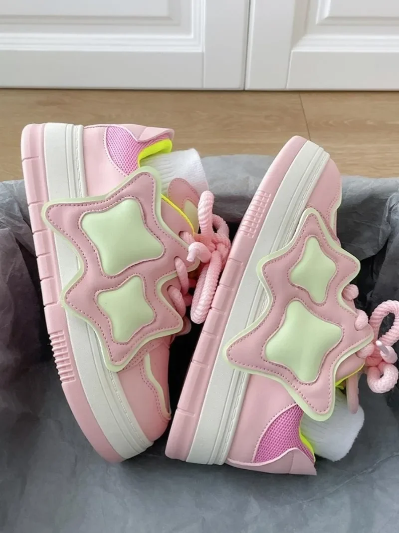 Pink Women Kawaii Sports Shoes Platform Sneakers Casual Cute Skateboard Tennis Female Flats Vintage Chunky Footwear Korean