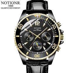 NOTIONR Luxury Men's Fashion Gold Watches for Men Sports  Leather Quartz Watch Man Business Casual Luminous Clock reloj hombre