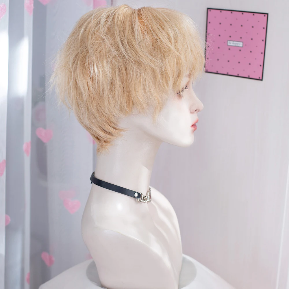 VICWIG Men Blonde Cosplay Wig Short Curly Anima Cosplay For Pary Women Lolita Black Wig