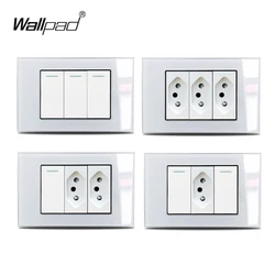 118*75mm Wallpad L3 White Glass Panel Brazil Brasil Wall Power Socket and 1 2 3 4 Gang Push Button Light Switch On Off  6M