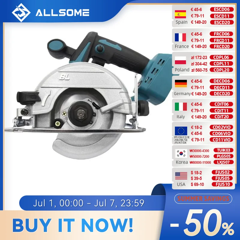 ALLSOME Electric Circular Saw 125mm Saw Blade Brushless Multi-Angle Cutting Suitable For Makita 18v Battery