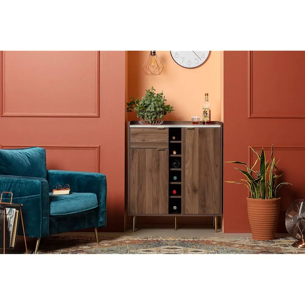 Buffet Hype con noce naturale e finto marmo Carrara Strorage