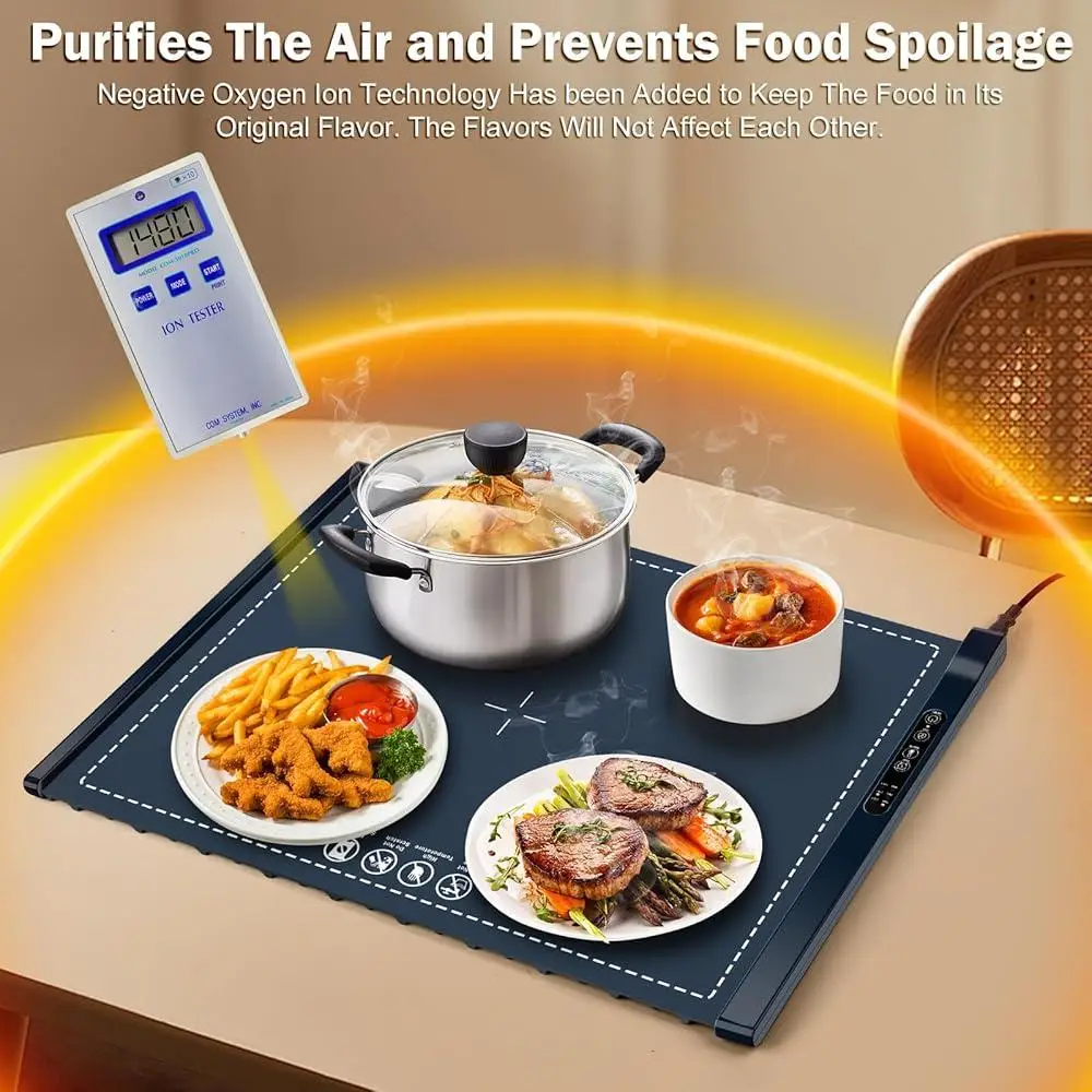 Portable Electric Food Warming Mat Adjustable Temperature Timer Buffet Warmer Silicone Surface Foldable Safer Daily Use Family