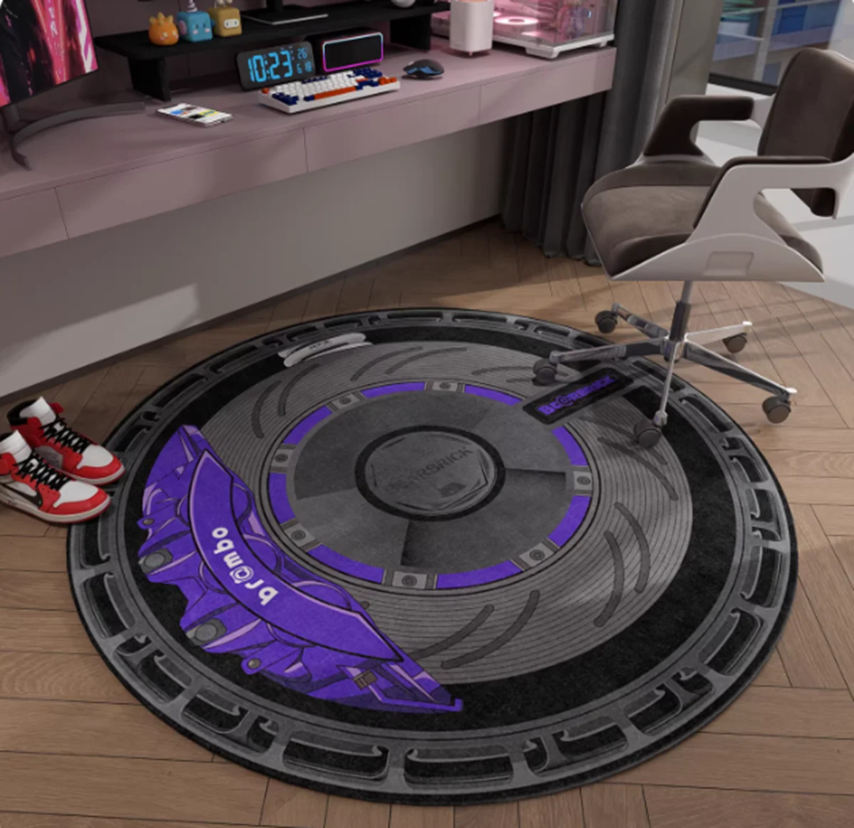 VIKAMA Gaming Chair Round Mat Cyberpunk Mechanical Style Non Slip Carpet Game Room Office Chair Decor Rug Home Decoration Soft