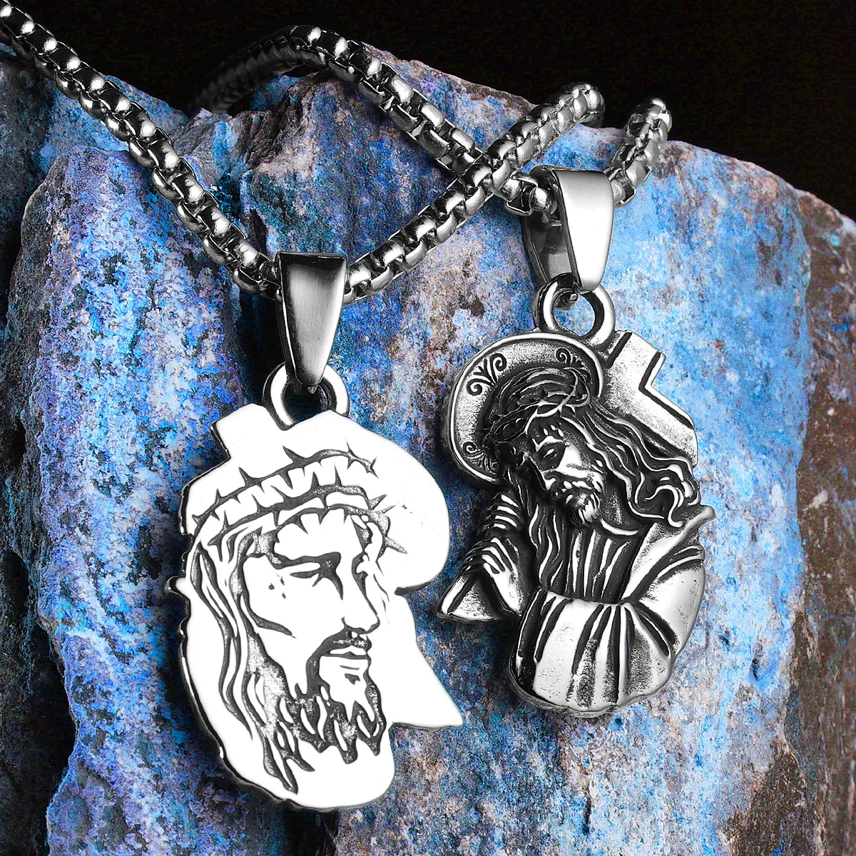 Christian Jesus Cross Powerful Amulet Men Necklaces Stainless Steel Pendants Chains Women Jewelry Accessories Gifts Wholesale