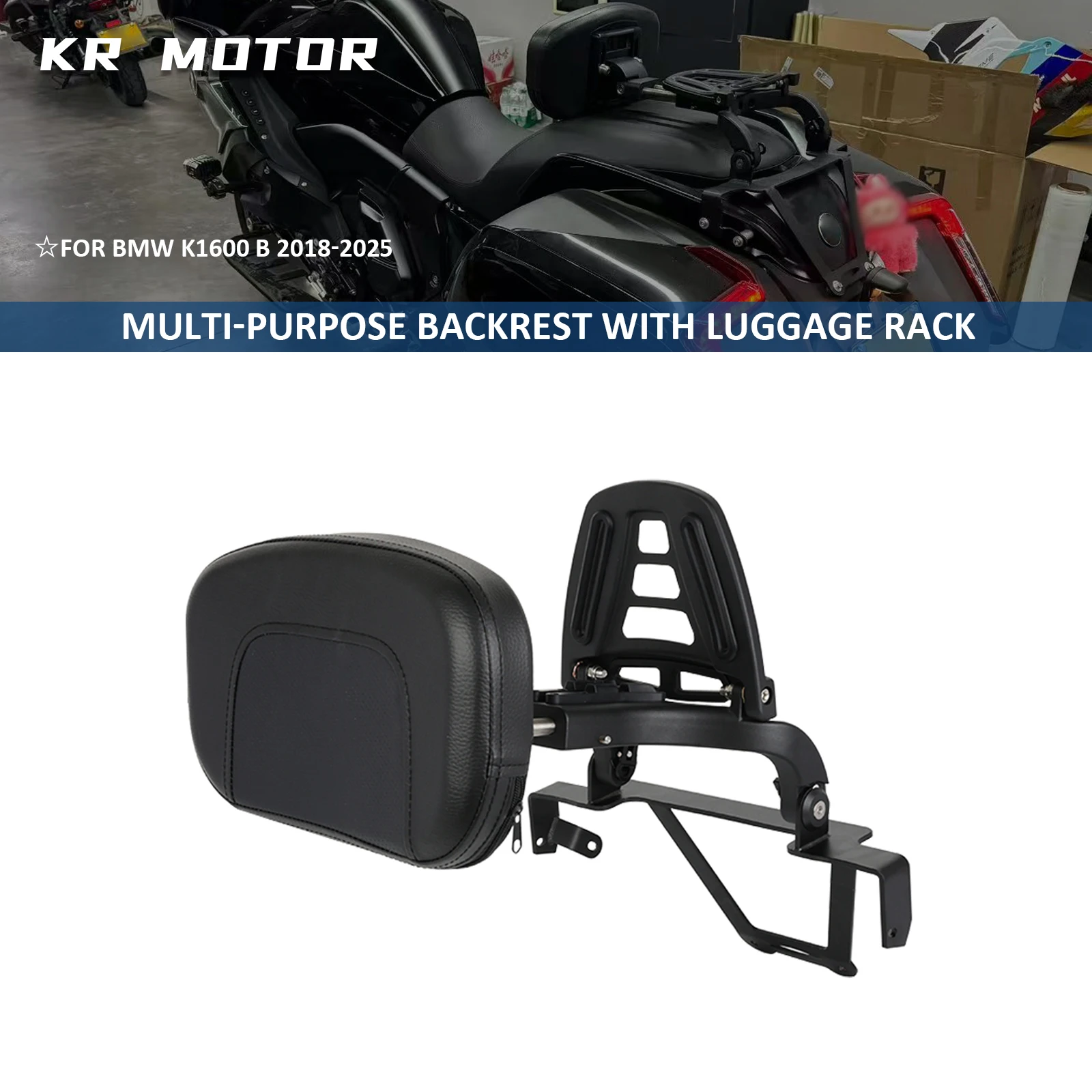 Motorcycle Multi-Purpose Backrest With Luggage Rack Driver/Passenger Backrest Sissy Bar Fits For BMW K1600B K 1600 B 2018-2025